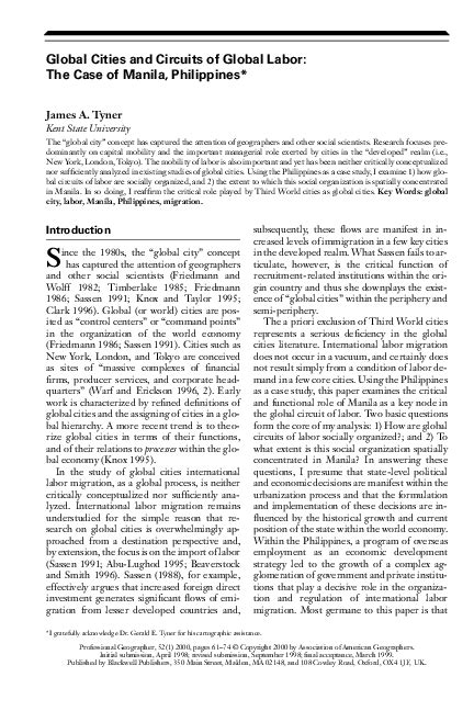 (PDF) Global Cities and Circuits of Global Labor: The  .
